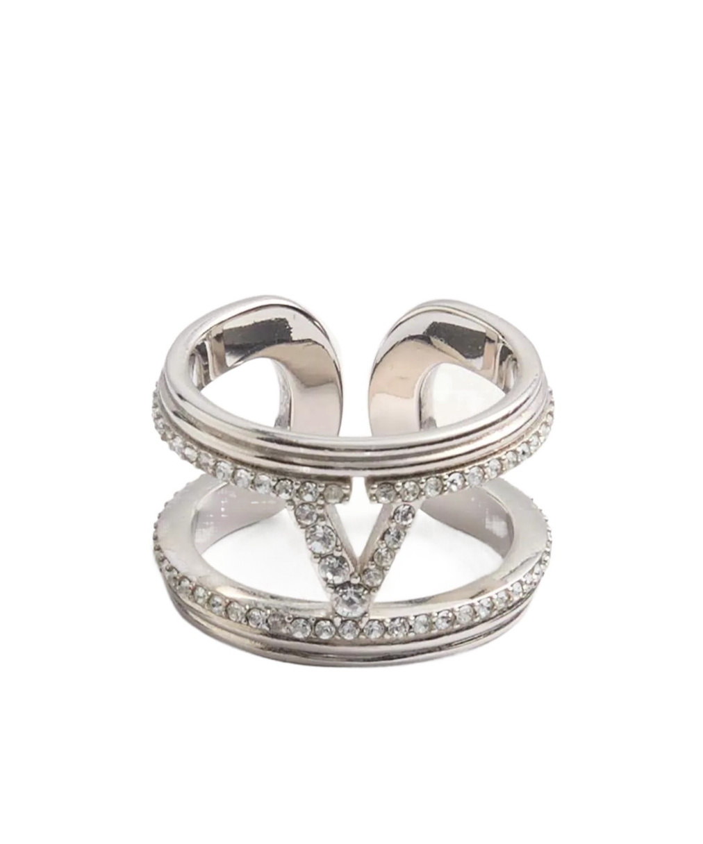 Valentino Metal And Swarovski Crystal Oval Ring In White