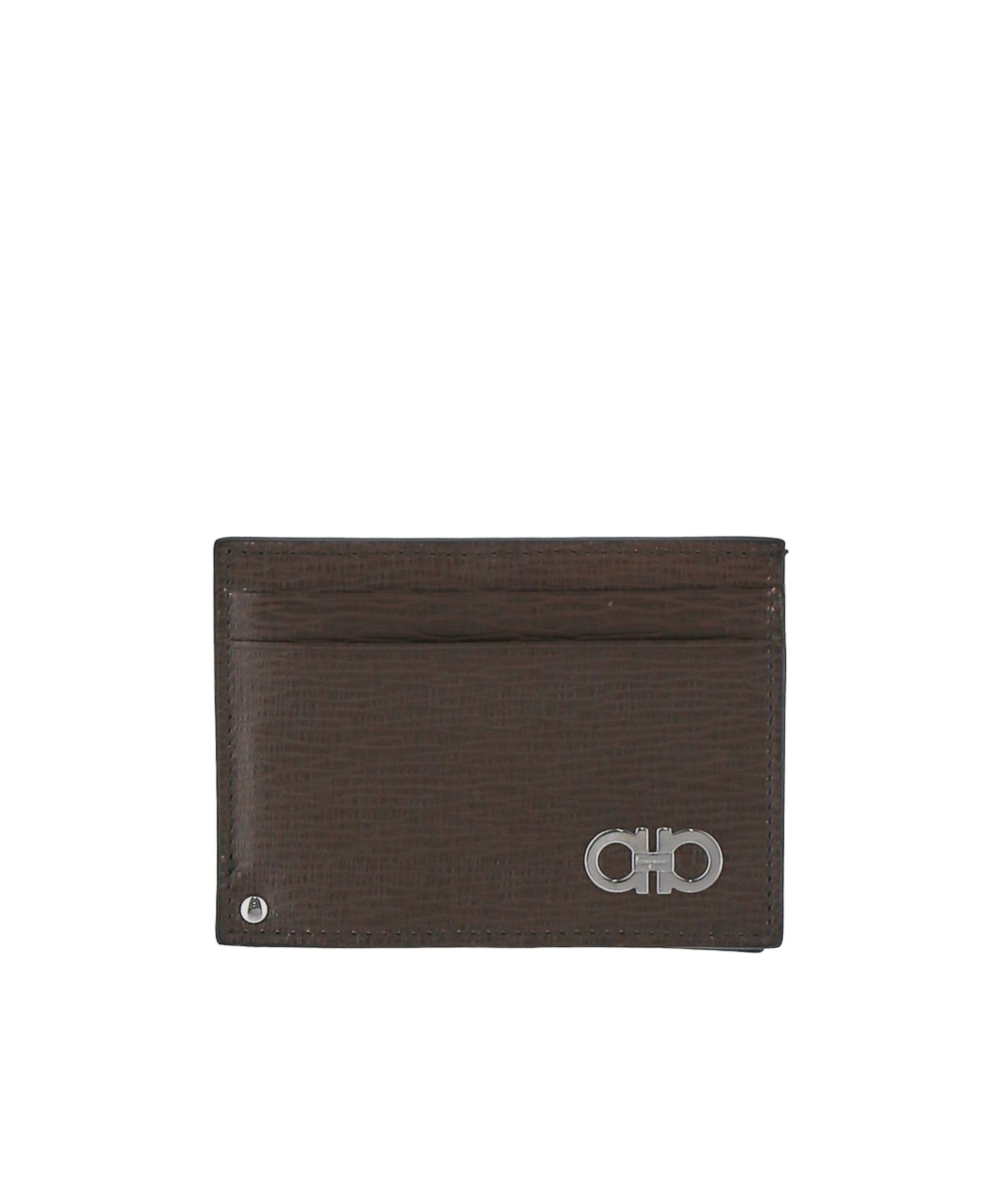 Ferragamo Gancini-plaque Leather Cardholder In Brown