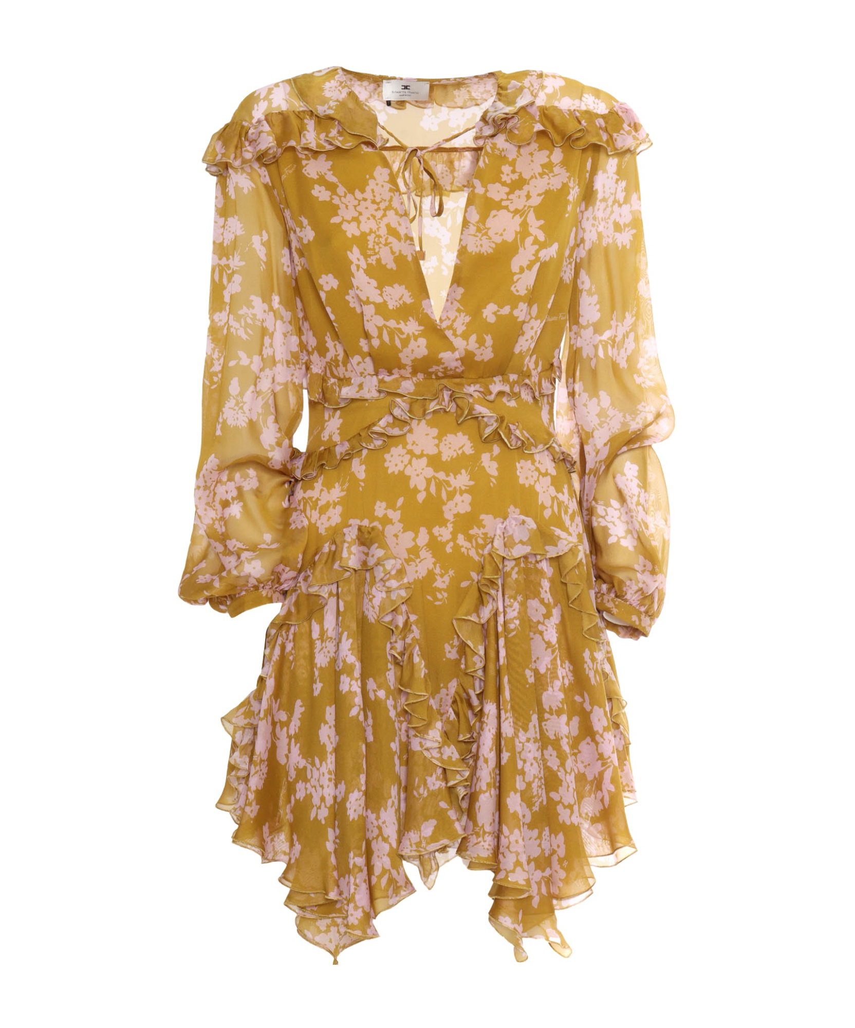 Elisabetta Franchi Ruffles Voile Printed Dress In Brown