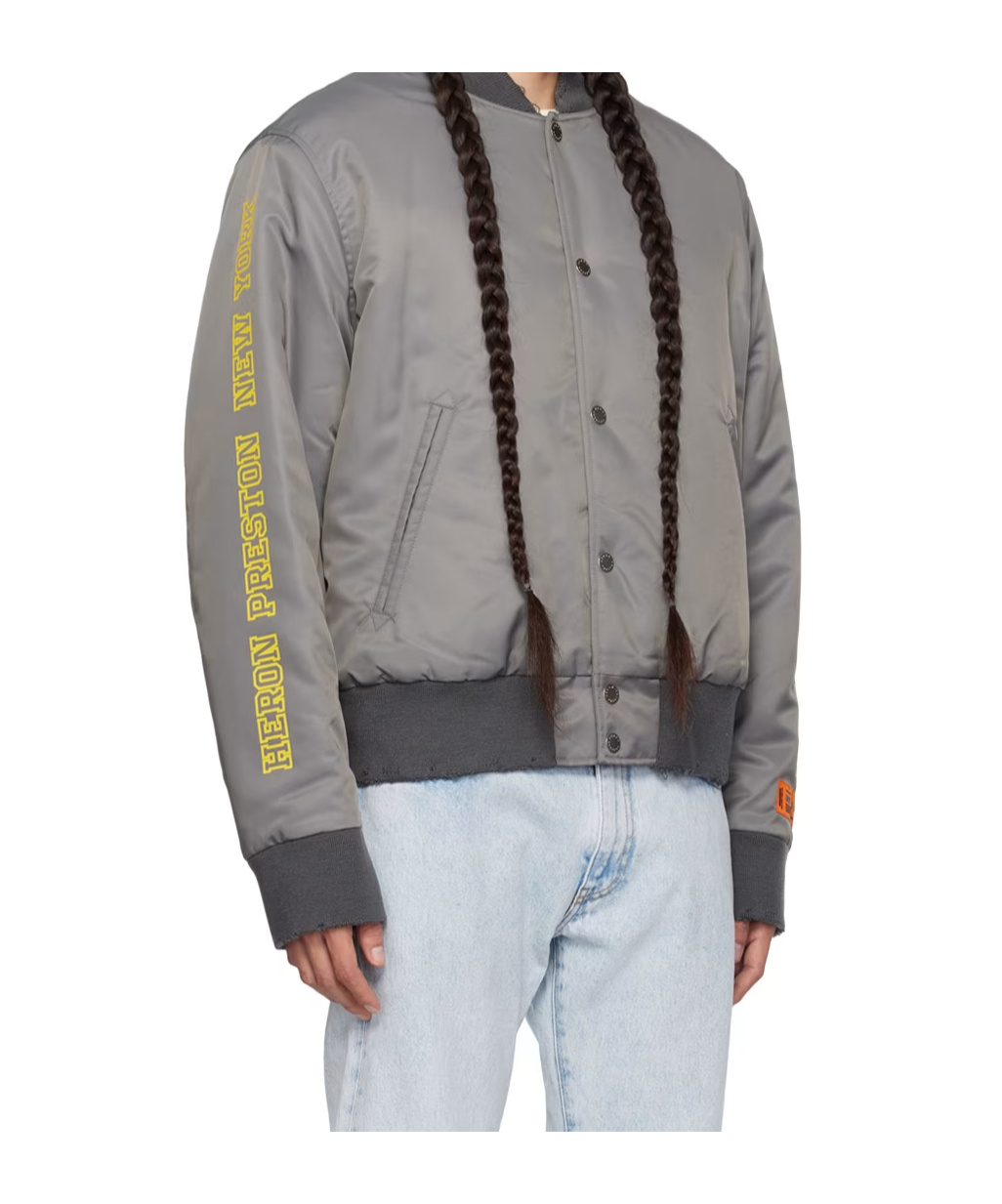 Heron Preston Gray Hp Sponsor Varsity Bomber Jacket In Gray