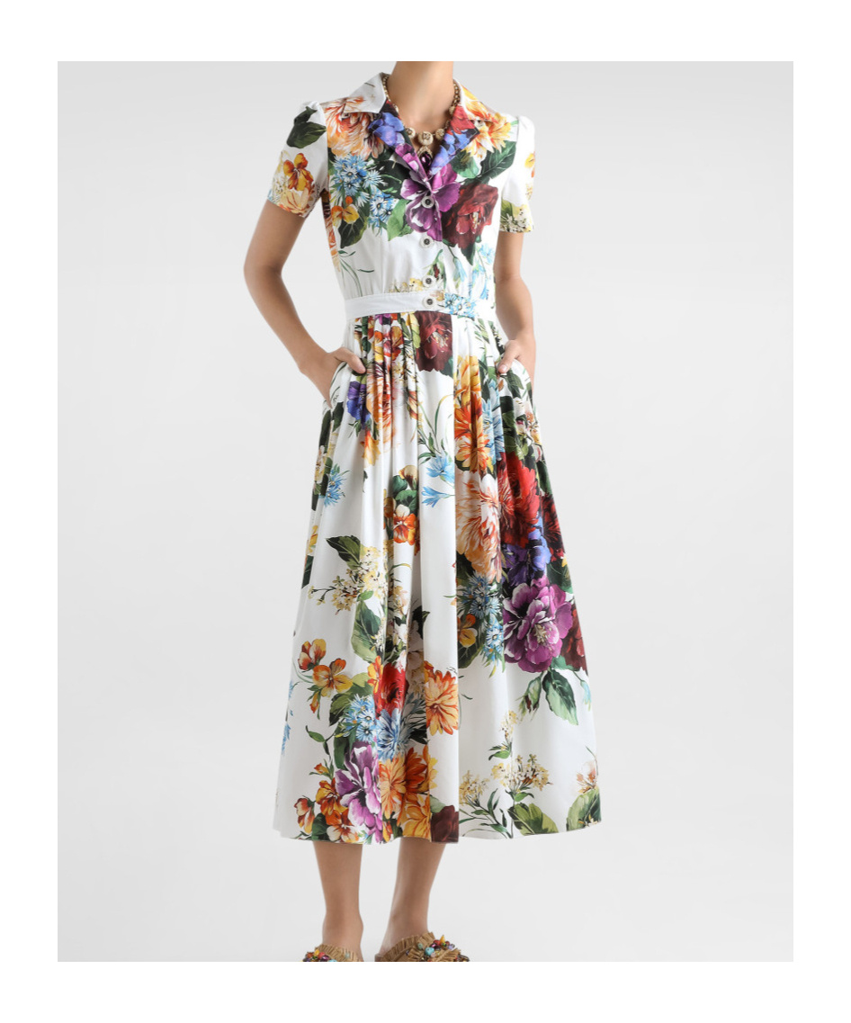 Dolce & Gabbana Pleated Floral-print Cotton-poplin Midi Dress In Multi