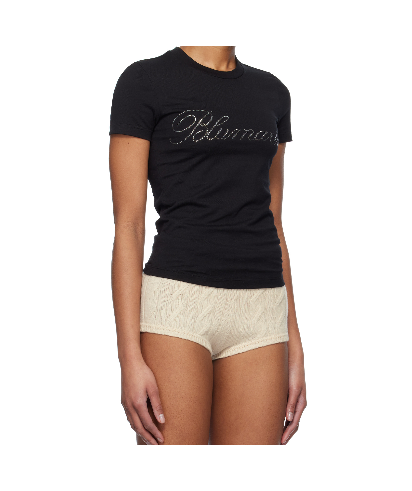 Shop Blumarine Rhinestone-logo T-shirt In Black