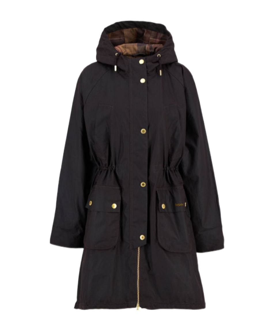 Barbour Hooded Buttoned Coat In Black