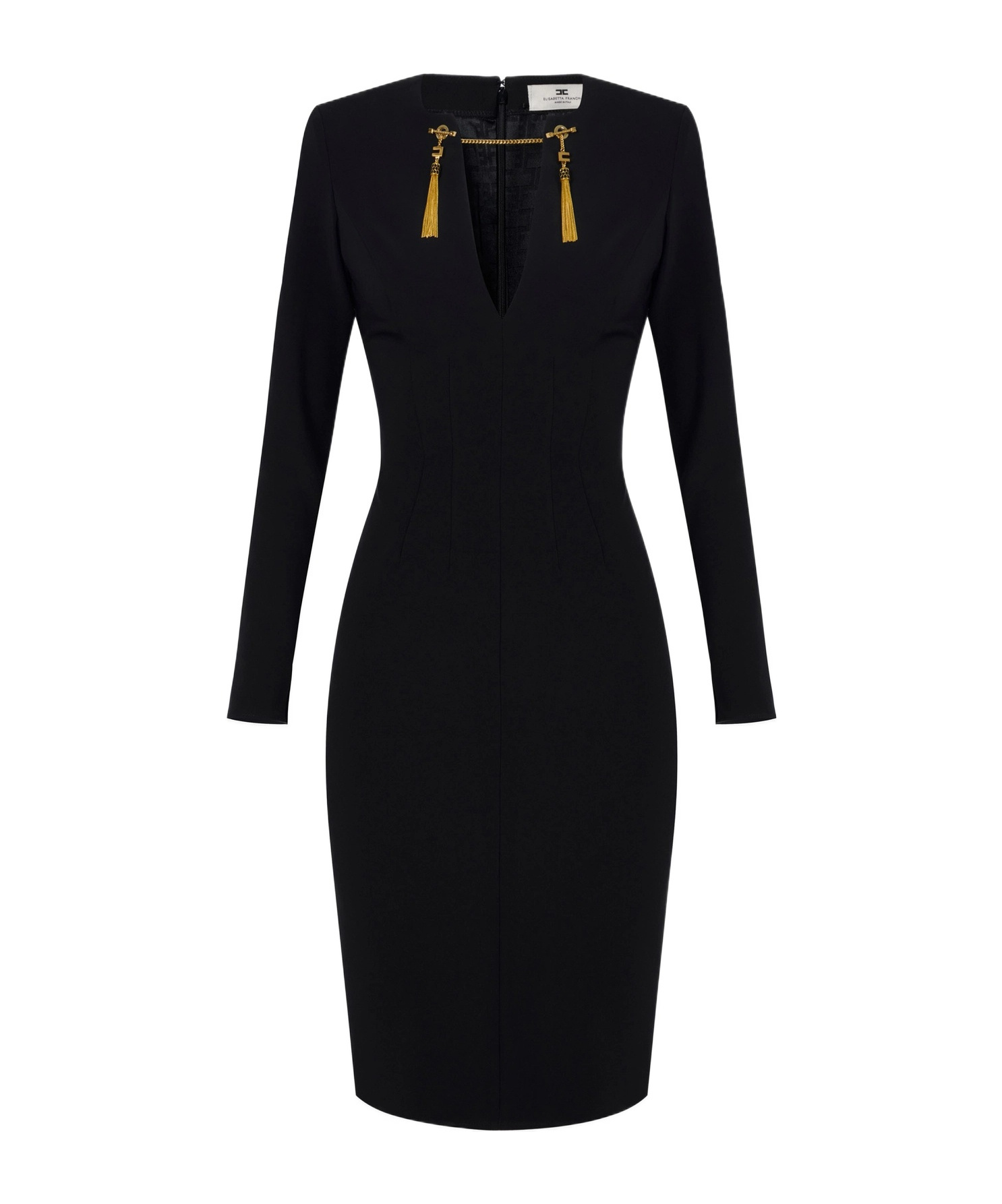 Elisabetta Franchi Shoulder Reinforced V-neckline Midi Dress With Split In Black