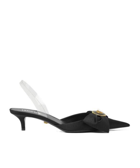 Versace Alia 45 Satin Slingback Pumps In Black