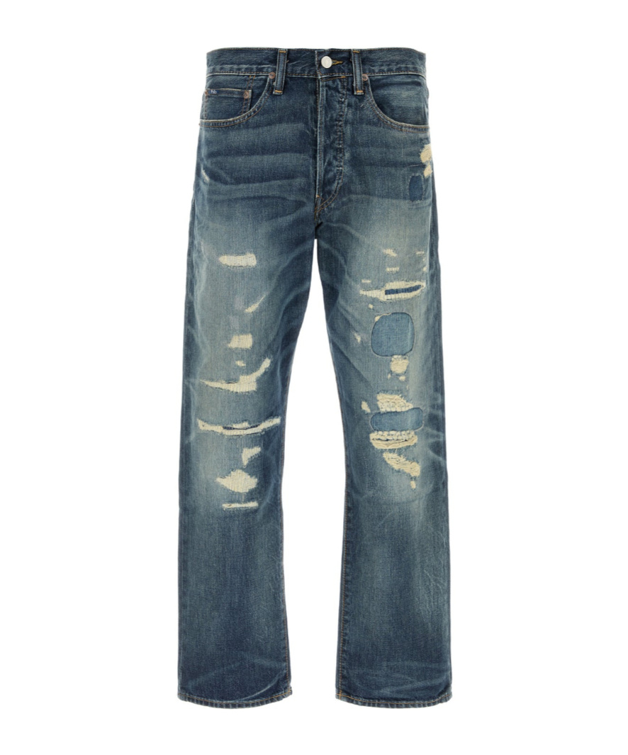 Polo Ralph Lauren Distressed Five-pocket Denim Trousers In Blue