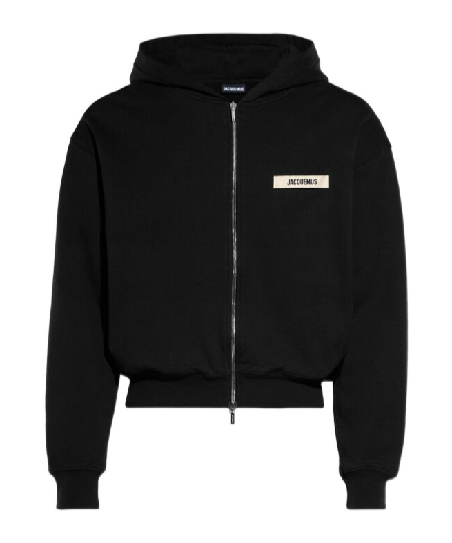 Jacquemus The Gros Grain Zip-up Hooded Sweatshirt In Black