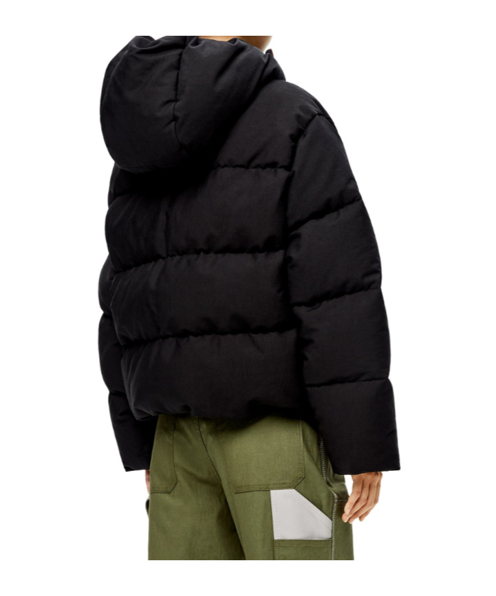 Shop Loewe Drawstring Hooded Down Jacket In Black