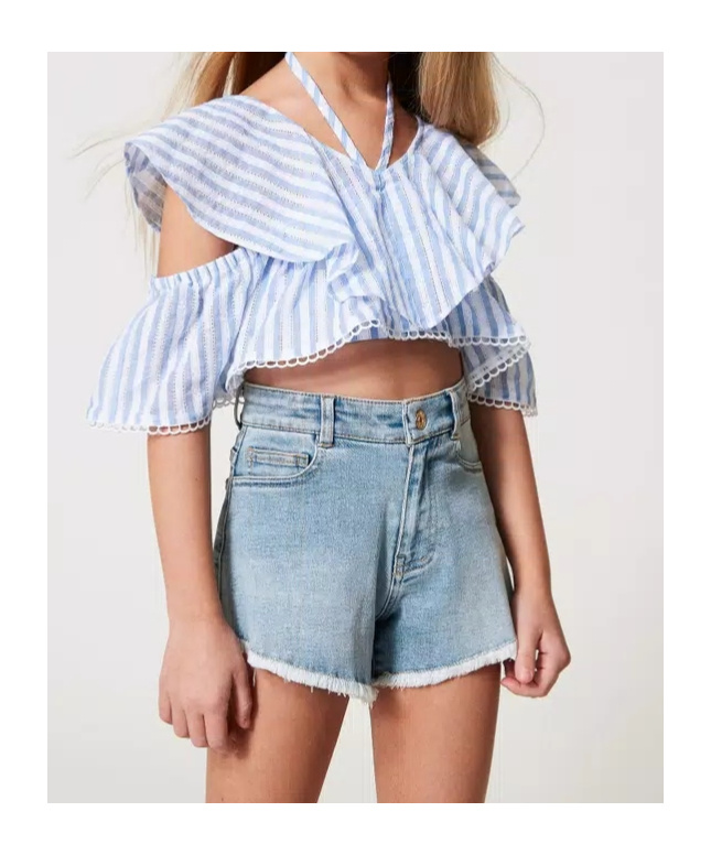 Shop Twinset Frayed Denim Shorts