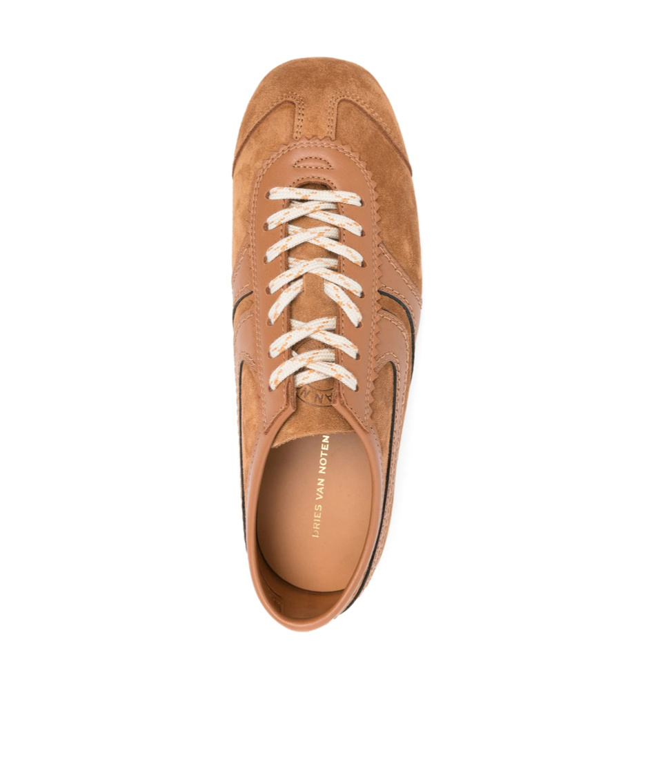 Dries Van Noten Stitched Contrast Rubber Sole Suede Panel Sneakers In Brown