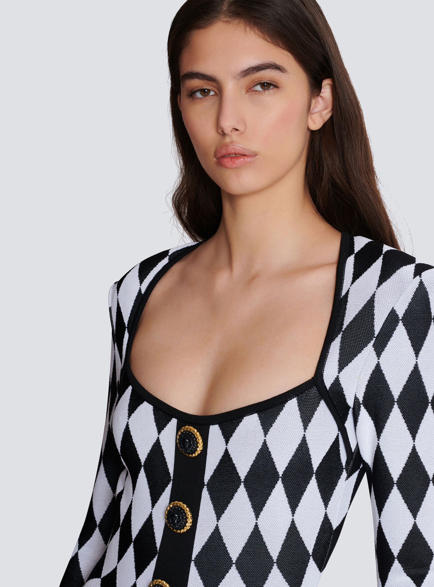 Balmain Diamond-intarsia Knitted Mini Dress In Black