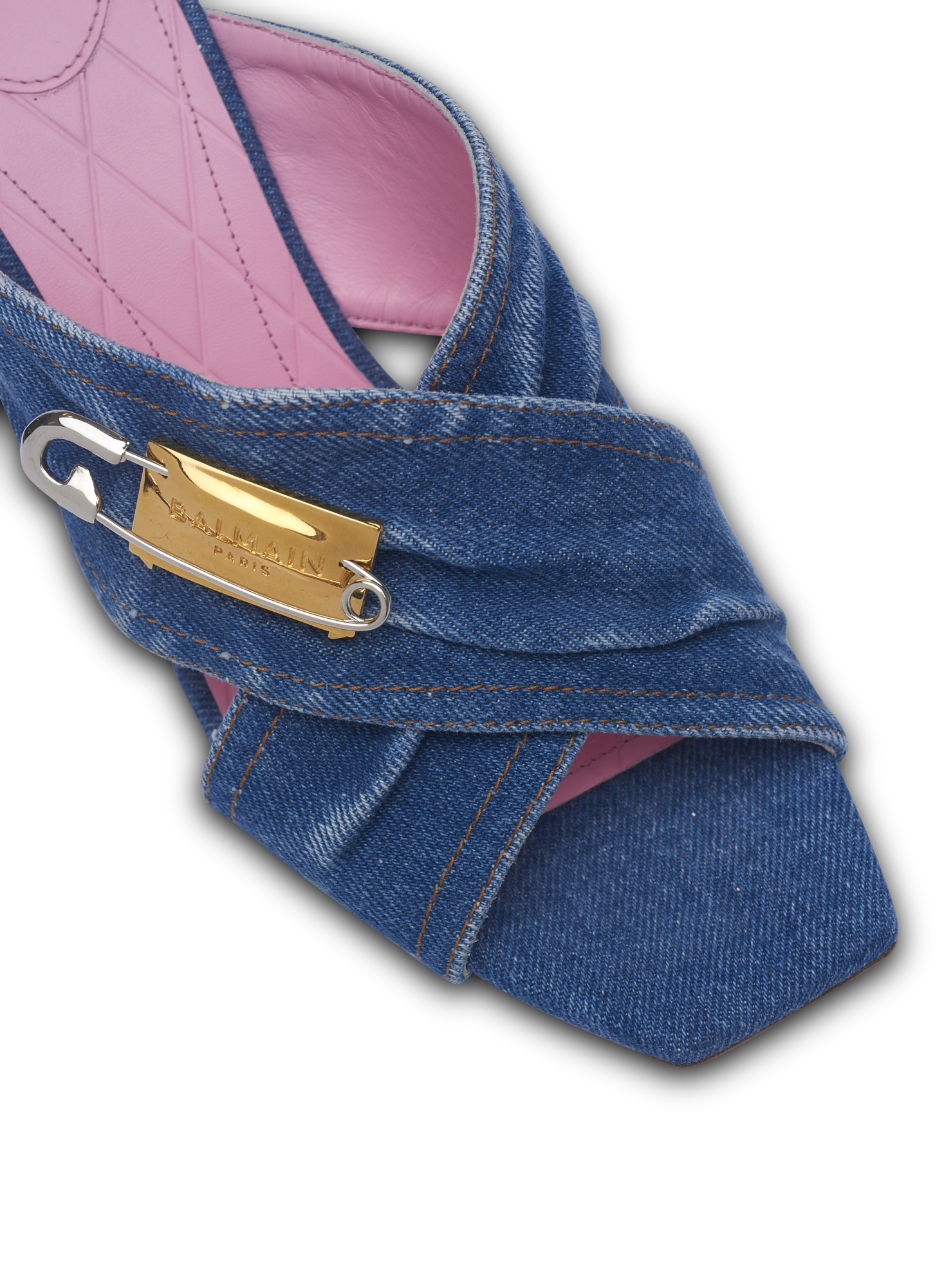 Balmain Mule Safety Pin-denim In Blue