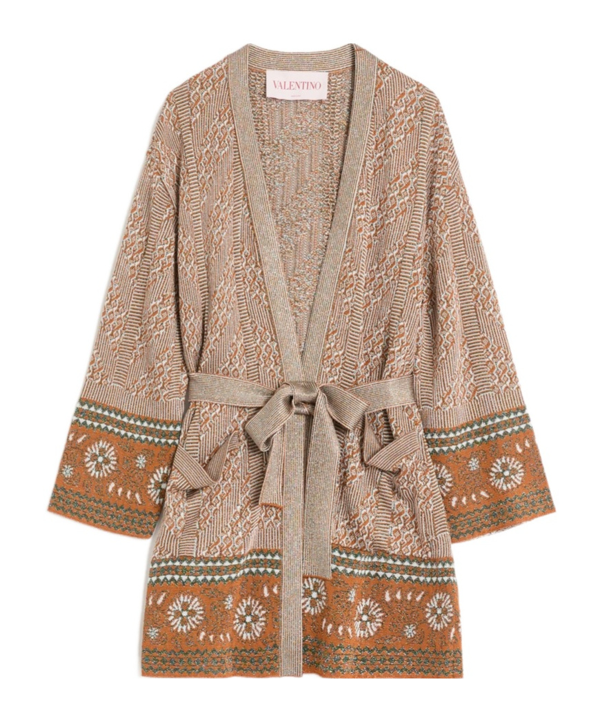 Valentino Womens Open-front Metallic Woven Cardigan Ginger Orange Gold Xl In Nude