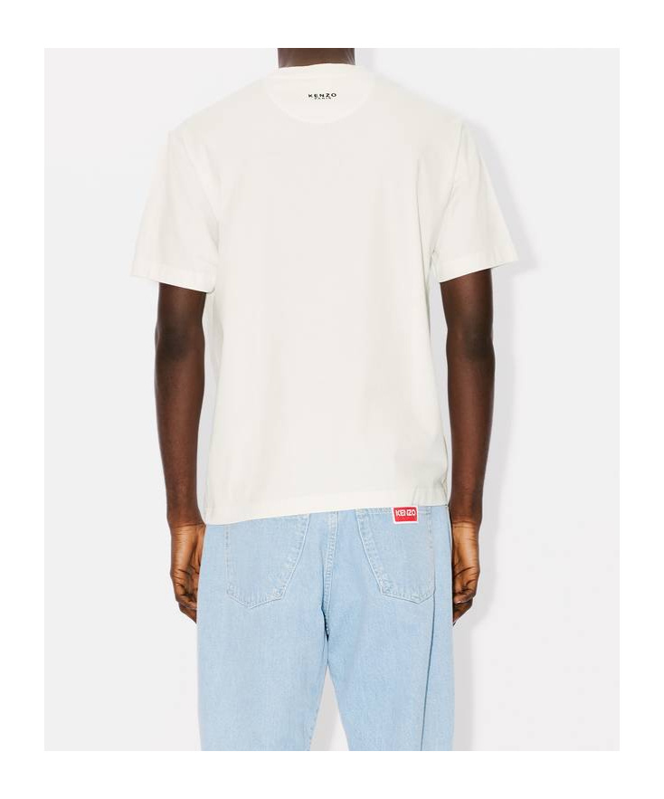 Kenzo White Crewneck T-shirt With Logo Patch On The Front In Cotton Man In White