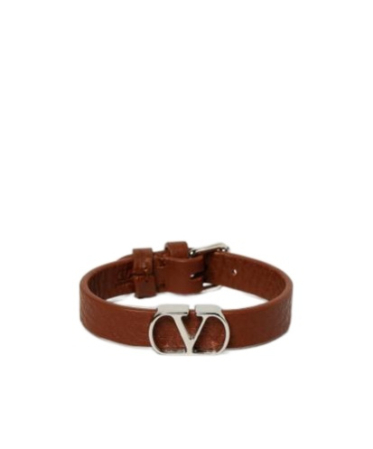 Valentino Vlogo Leather Bracelet In Brown
