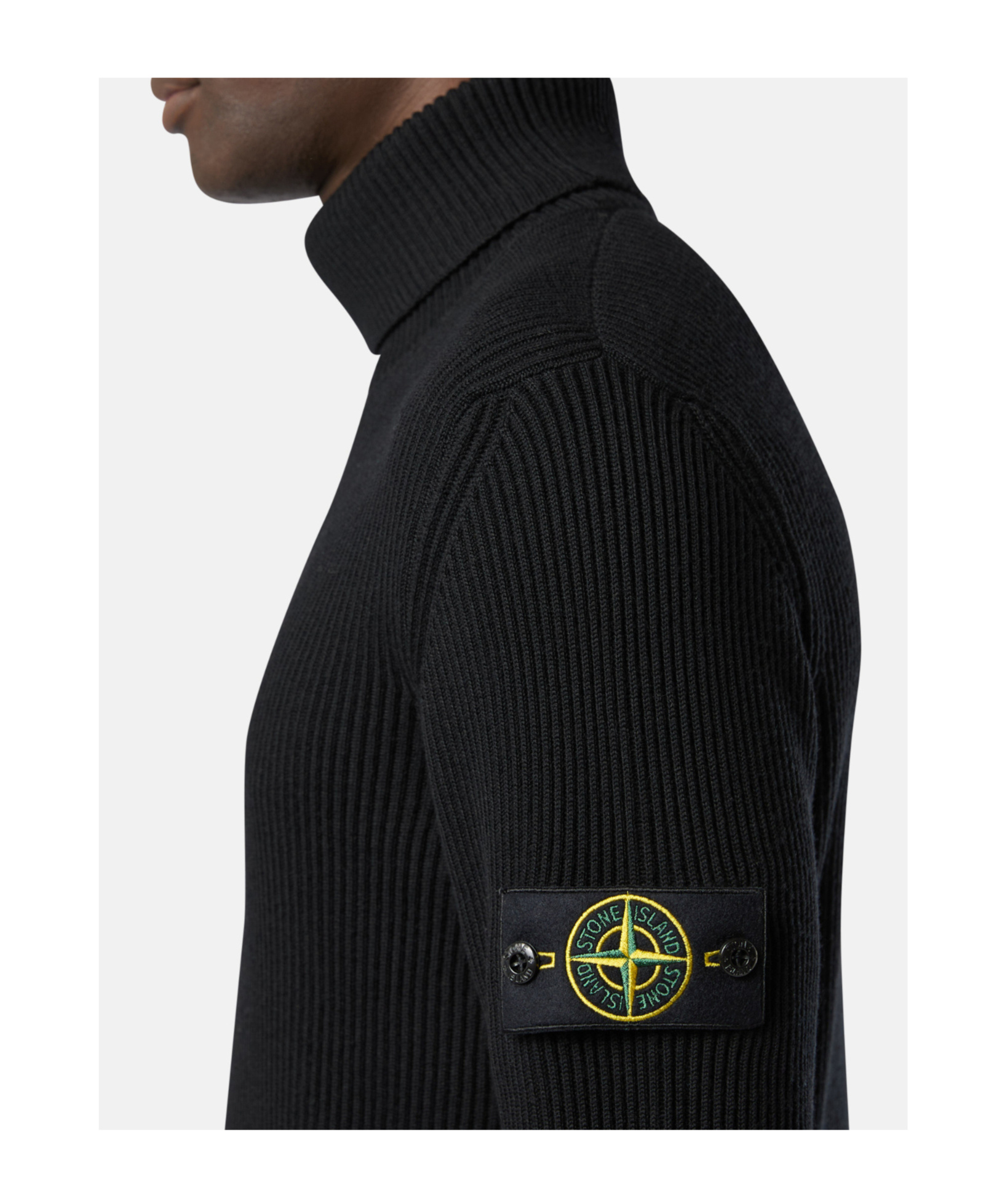 Stone Island Turtleneck Jumper With Finely Ribbed Trims In Black