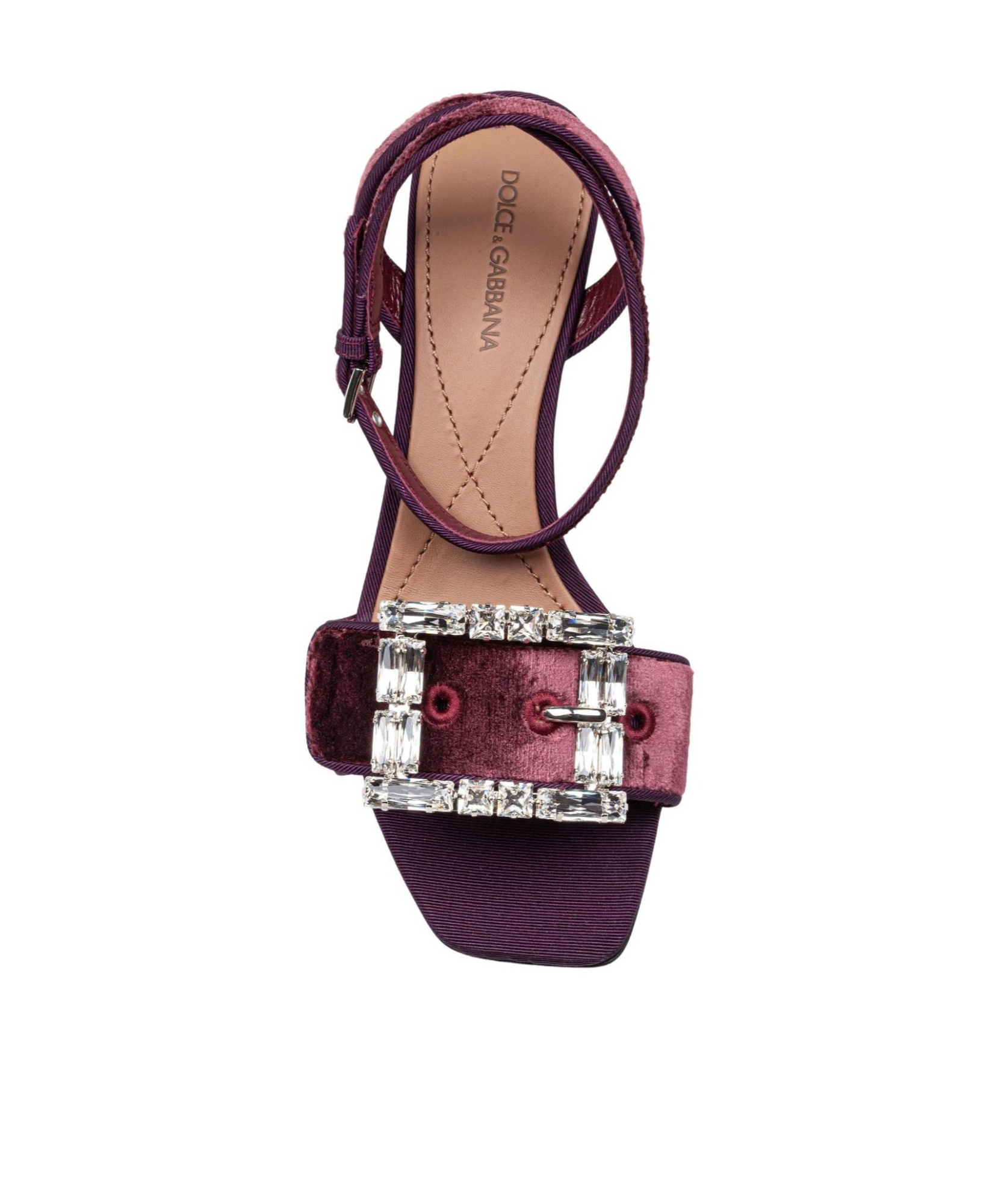 Dolce & Gabbana Velvet Sandal In Vinacca Color With Buckle With Stones In Red