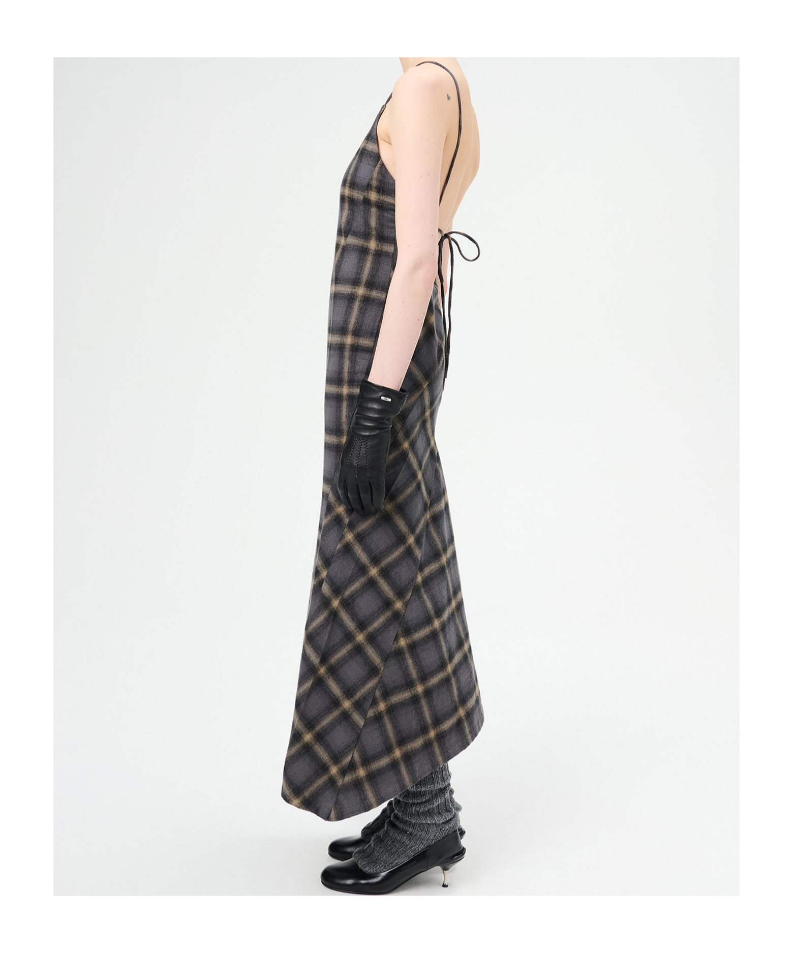 Our Legacy Naiad Plaid Cotton Long Dress In Black