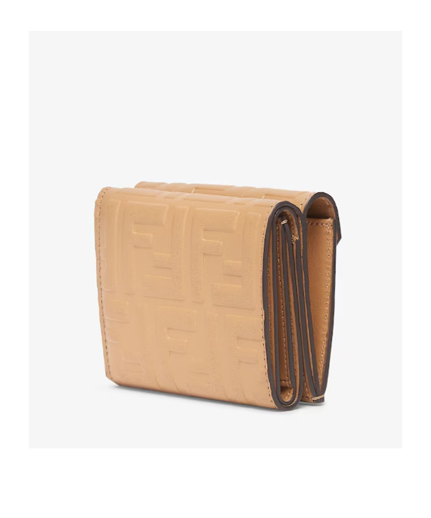 Fendi Ff Diamonds Medium Three-fold Wallet In Nude