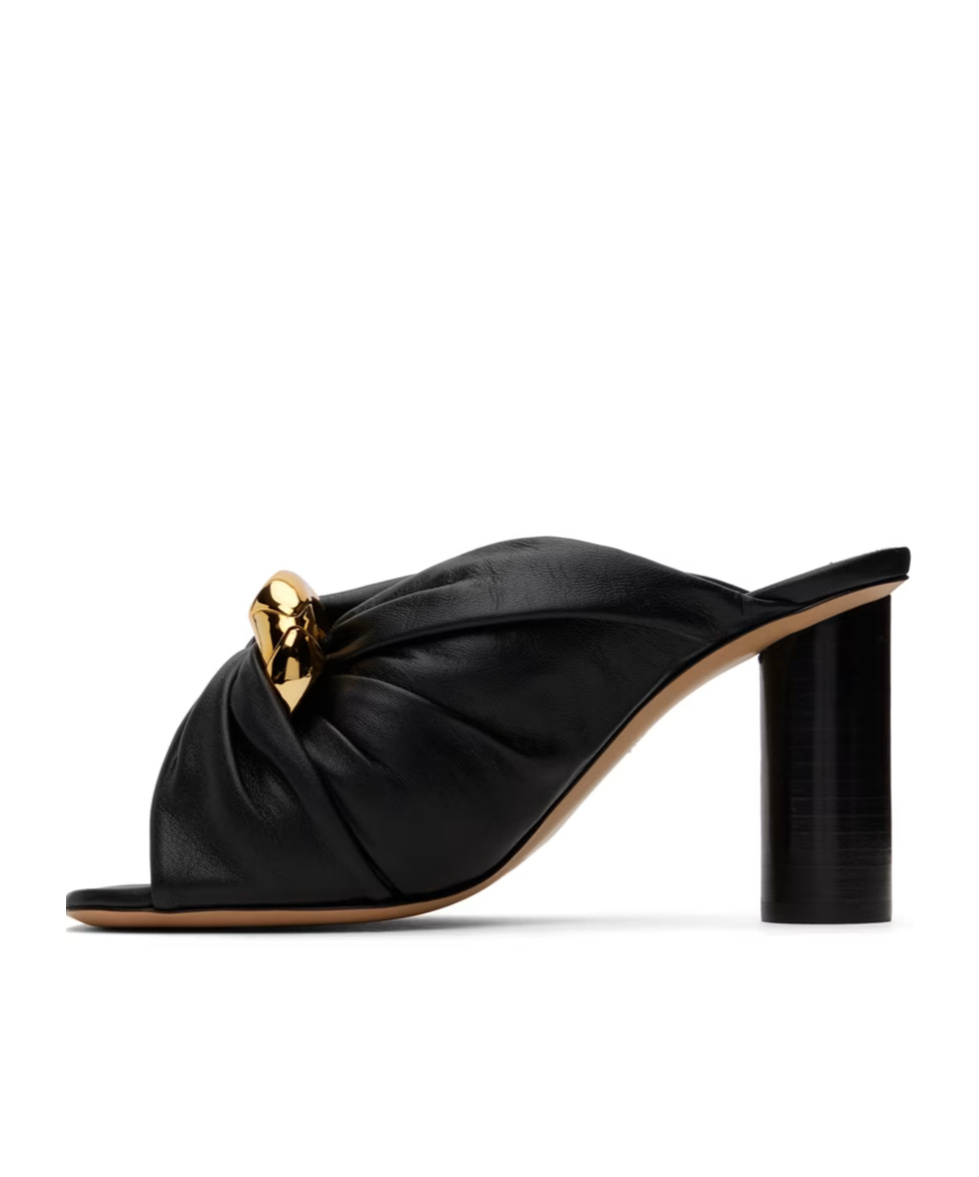 Jw Anderson Twisted Leather Mules Heel 8 Cm In Black
