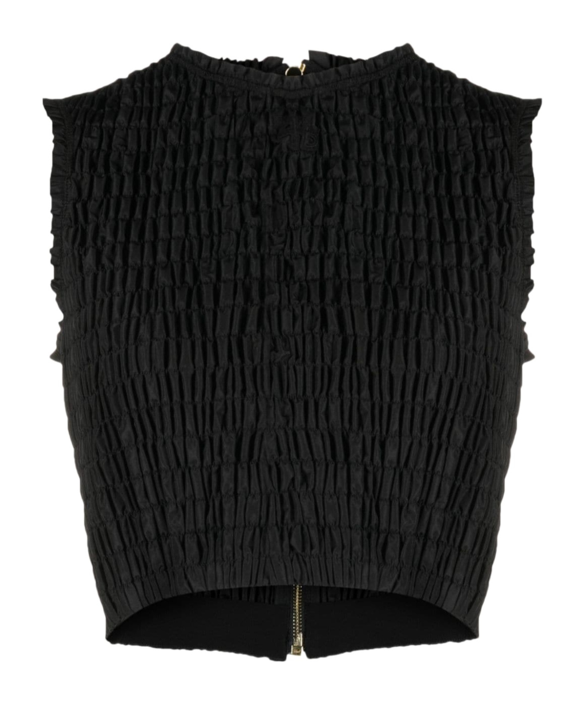 Patou Textured Smock Detail Sleeveless Top In Black