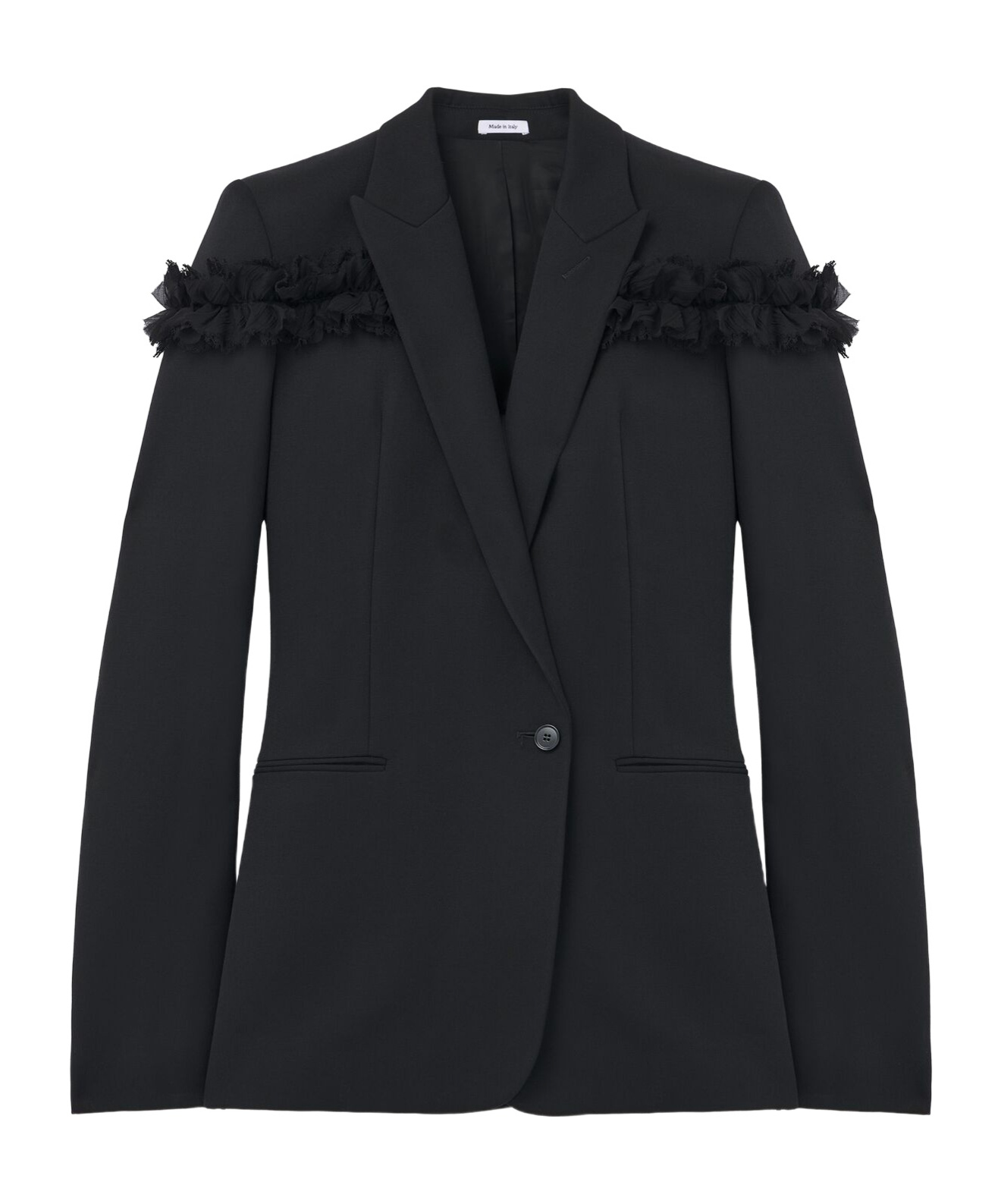 Alexander Mcqueen Ruffle Single-breasted Wrap Blazer Jacket In Black