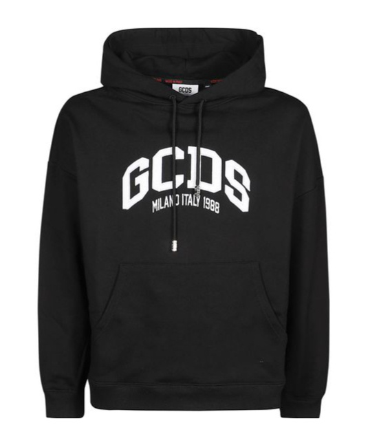 Gcds Cotton Hooded Sweatshirt Kangaroo Pocket In Black