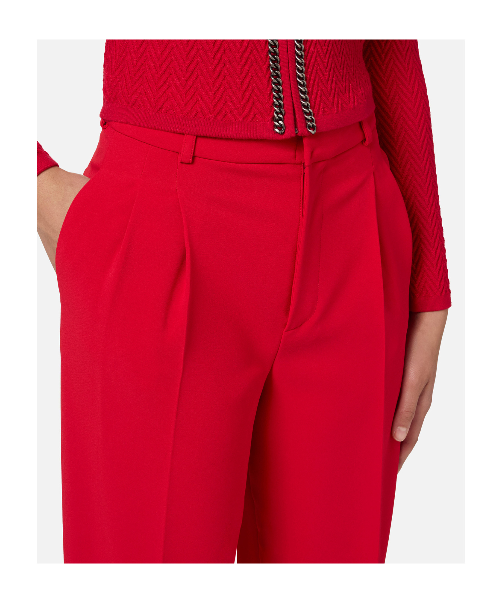 Elisabetta Franchi Double-pleated Stretch Casual Pants In Red
