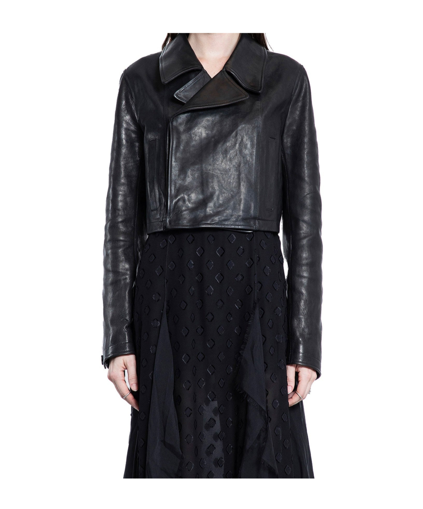 Ann Demeulemeester Long Sleeve Leather Jacket In Black