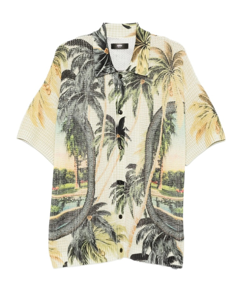 Amiri Convertible-collar Printed Satin-jacquard Shirt In Neutral