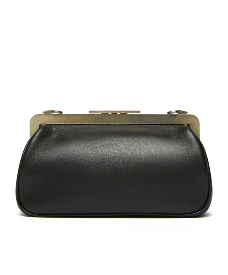 Max Mara Leather Clutch With Metal Logoed Detail In Black