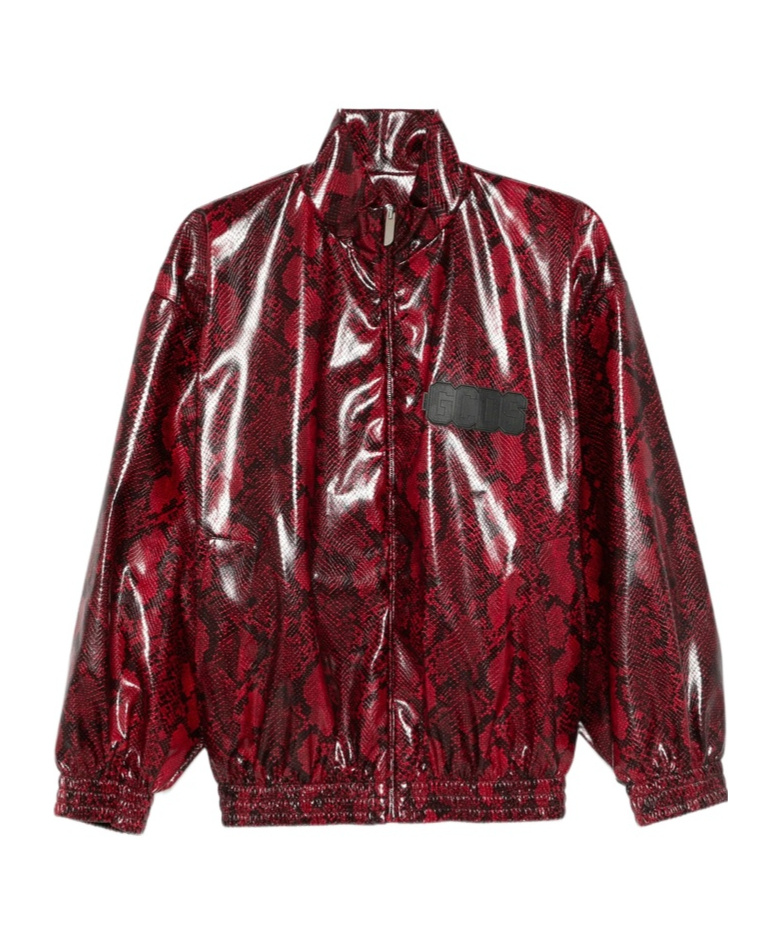 Gcds Snakeskin-effect Faux-leather Jacket In Blue