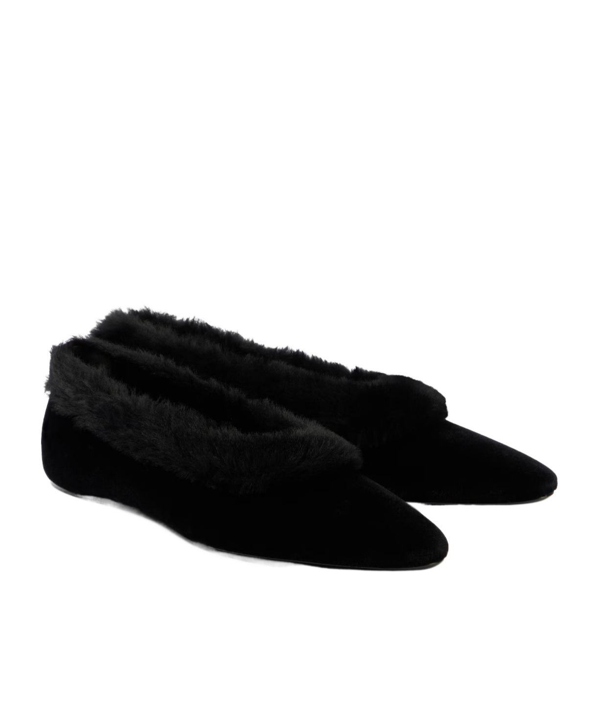 Totême Toteme Genuine Shearling Trim Velvet Pointed Toe Ballet Flat In Black
