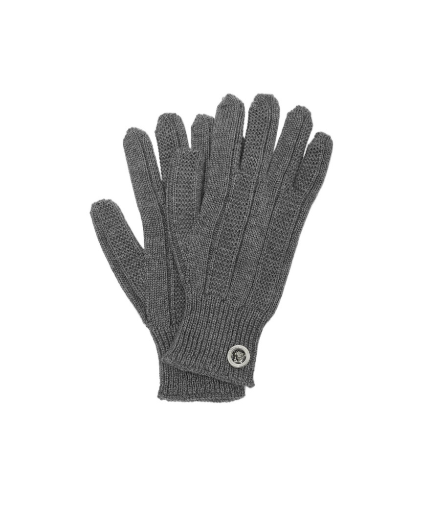 VERSACE MEDUSA-PLAQUE RIBBED-KNIT GLOVES