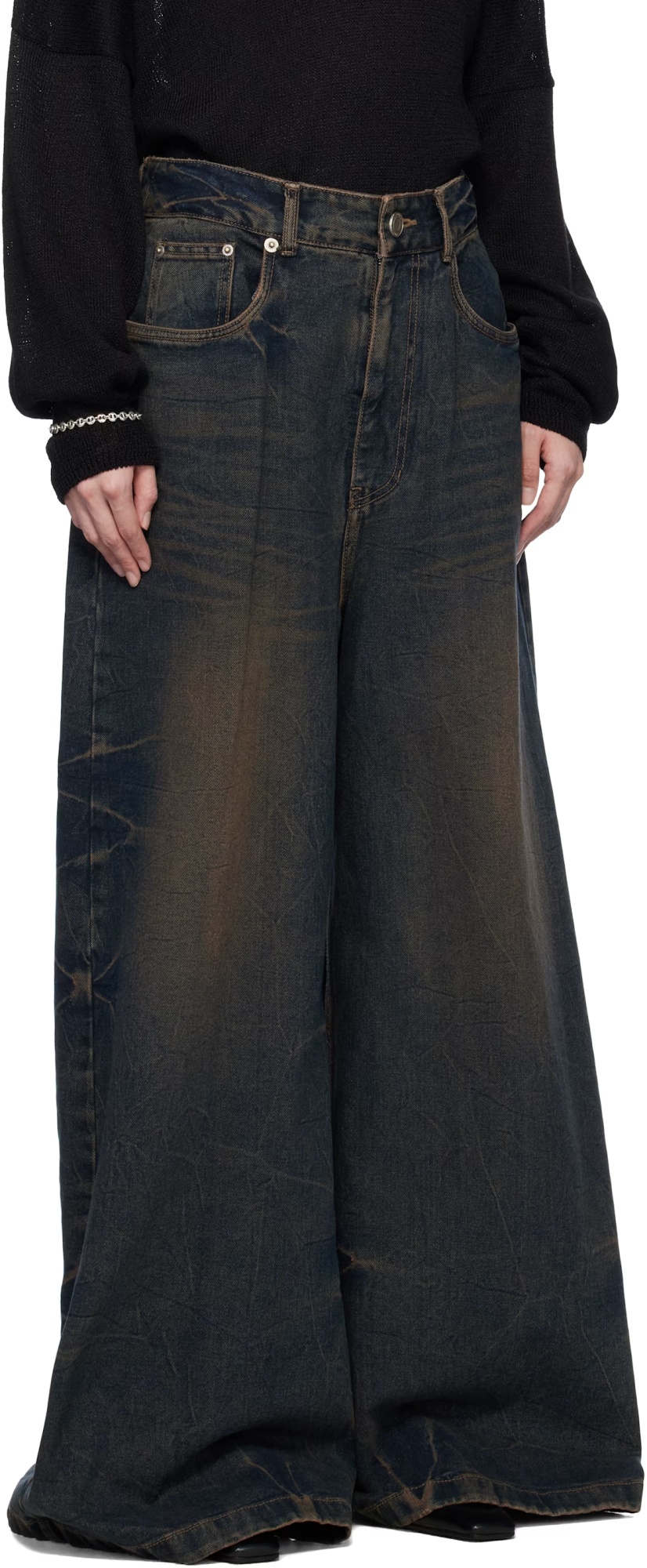 Juunj Blue Washed Denim Wide Jeans In Blue