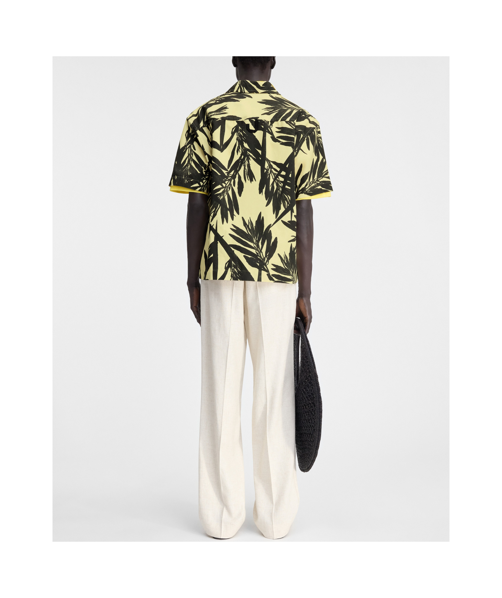 Jacquemus 'la Chemise Jean' Multicolor Bowling Shirt With Palm Print In Black