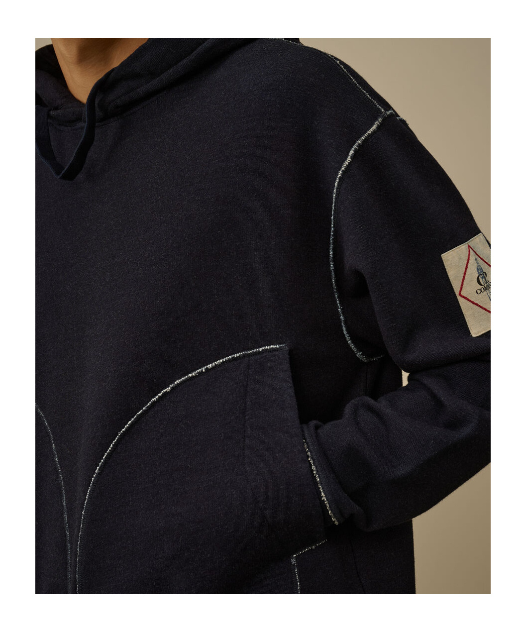 C.p. Company Hooded Sweatshirt With Front Pocket And Stitching In Blue