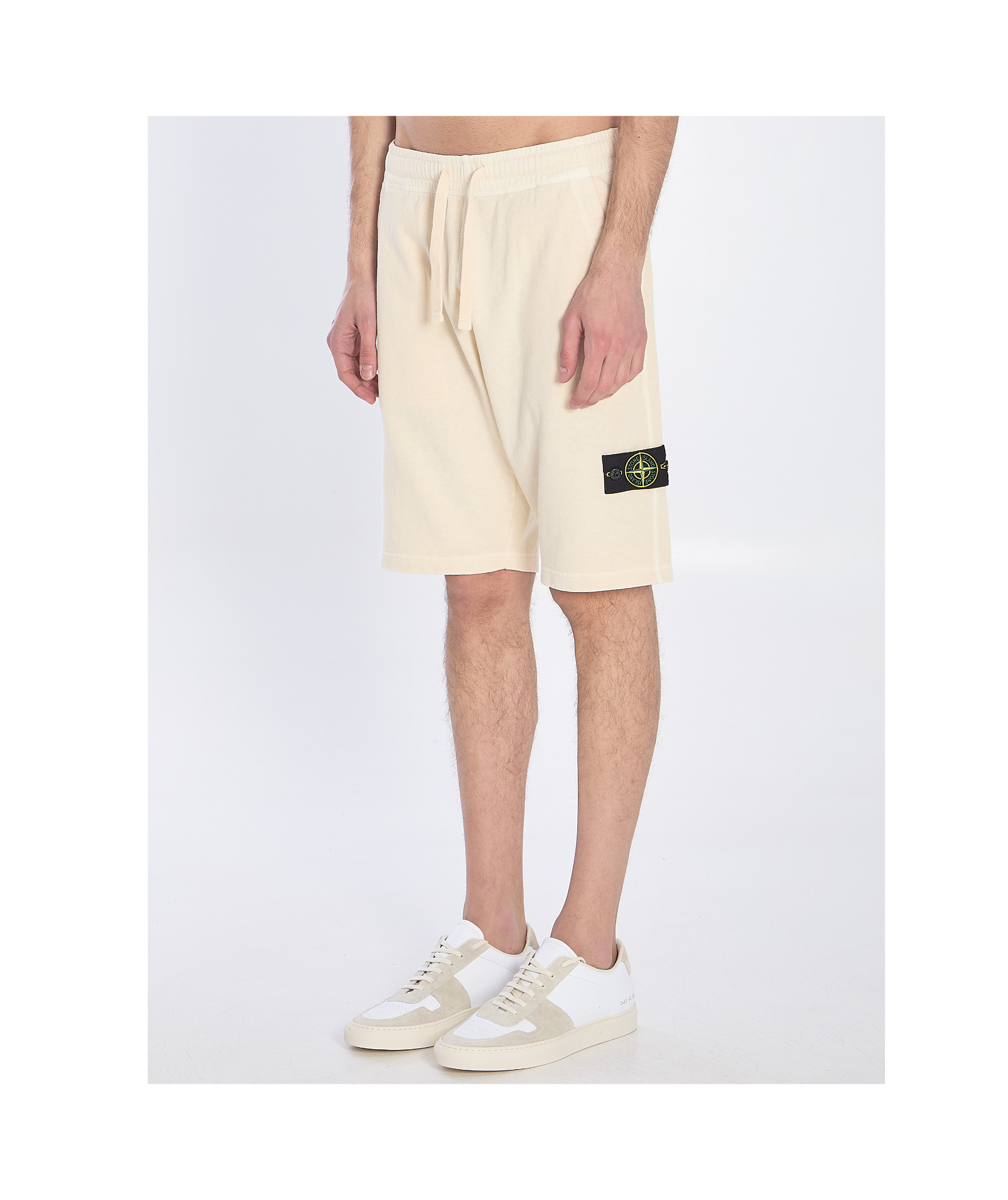 Stone Island Compass-badge Jersey Shorts In Cream