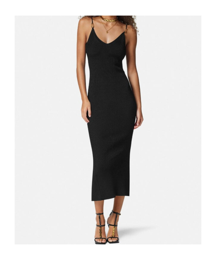 Versace Safety Pin Suspender Midi Dress In Black