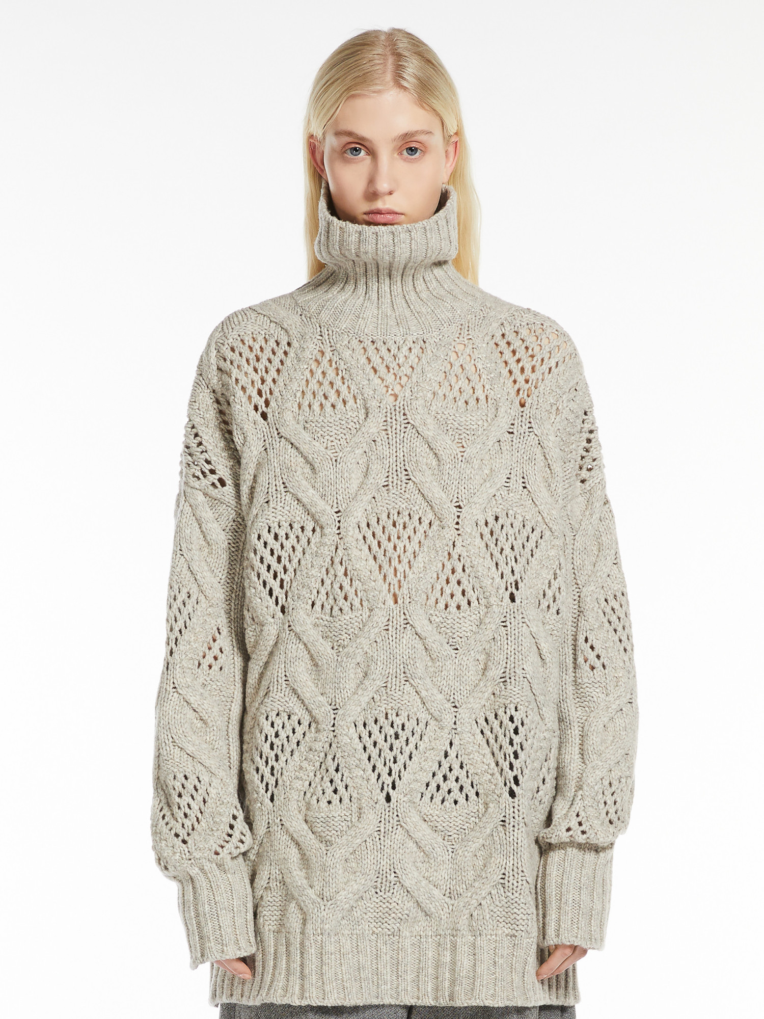 Sportmax Oversize Cable Knit High Neck Sweater In Nude