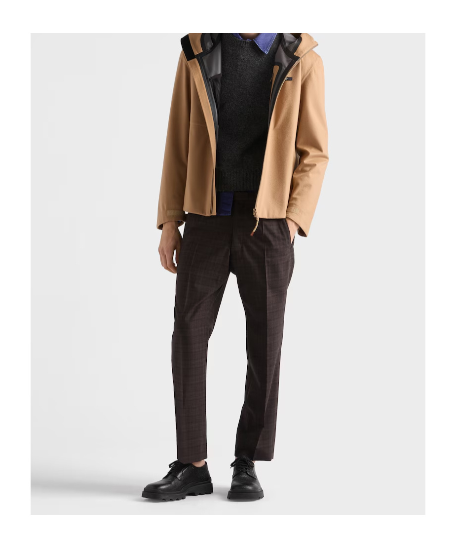 Prada Prince Of Wales Check Wool Pants In Brown