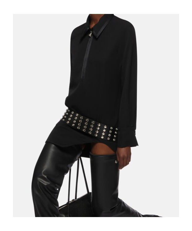 Attico Mini Dress With Long Sleeves And Asymmetrical Hem In Black