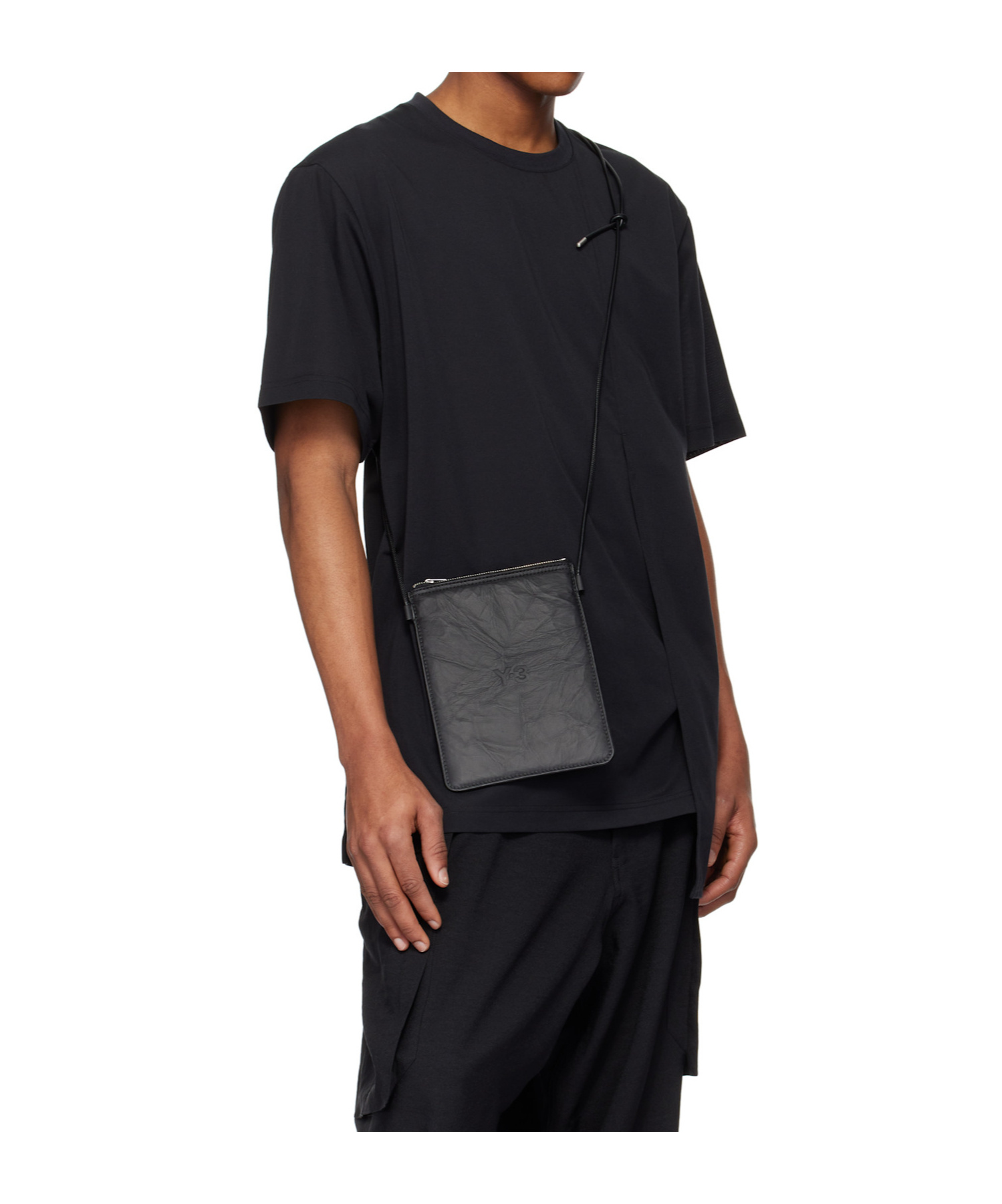 Y-3 Leather Messenger Bag In Black