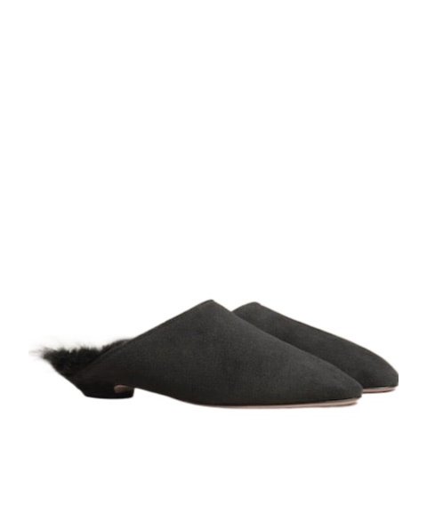 Khaite The Otto Shearling-lined Suede Mules In Black