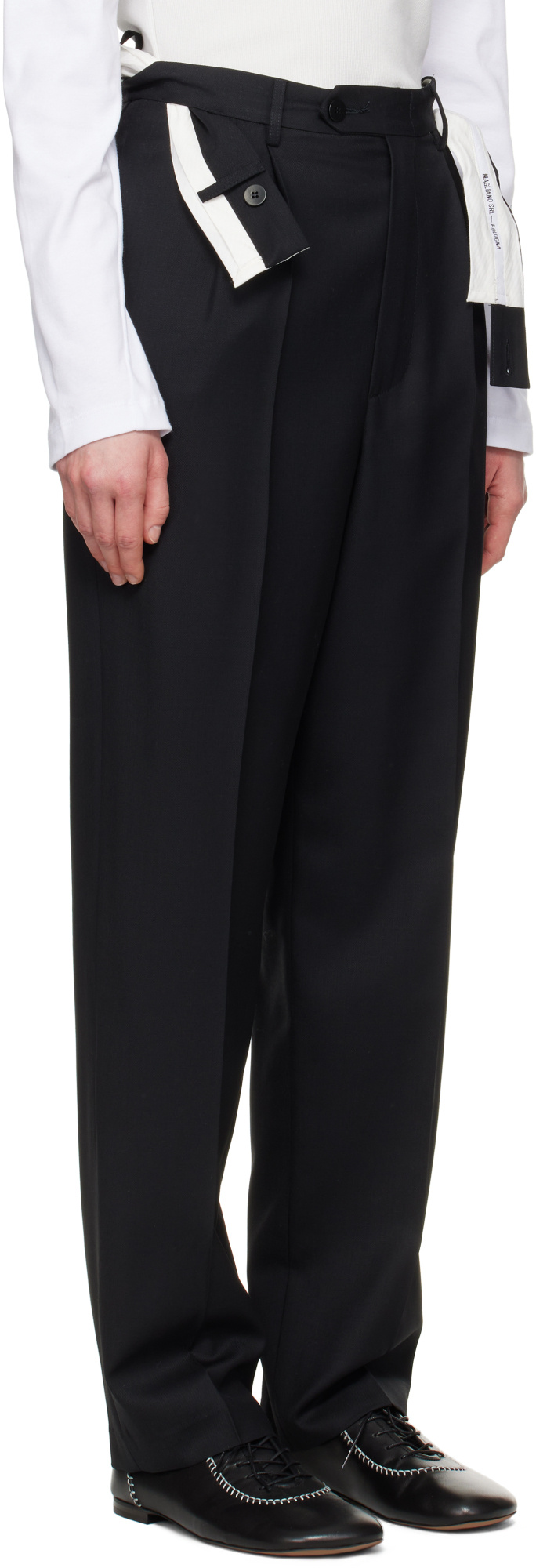Magliano Black Link Double Pleats Trousers In Black