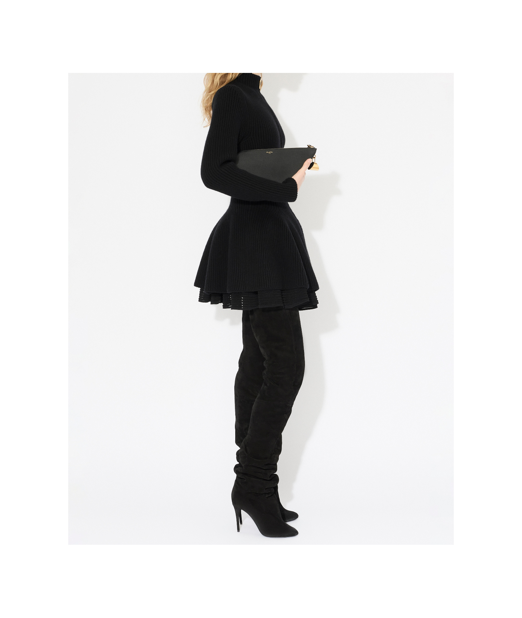 Alaïa Full Skirt With Pleated High Waist In Black