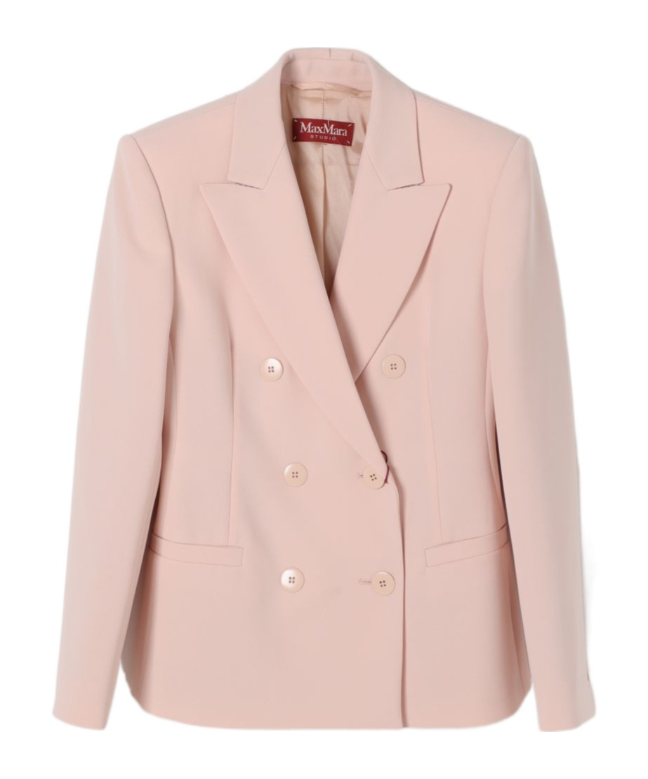 Shop Max Mara Studio Double-breasted Long-sleeved Blazer In Pink