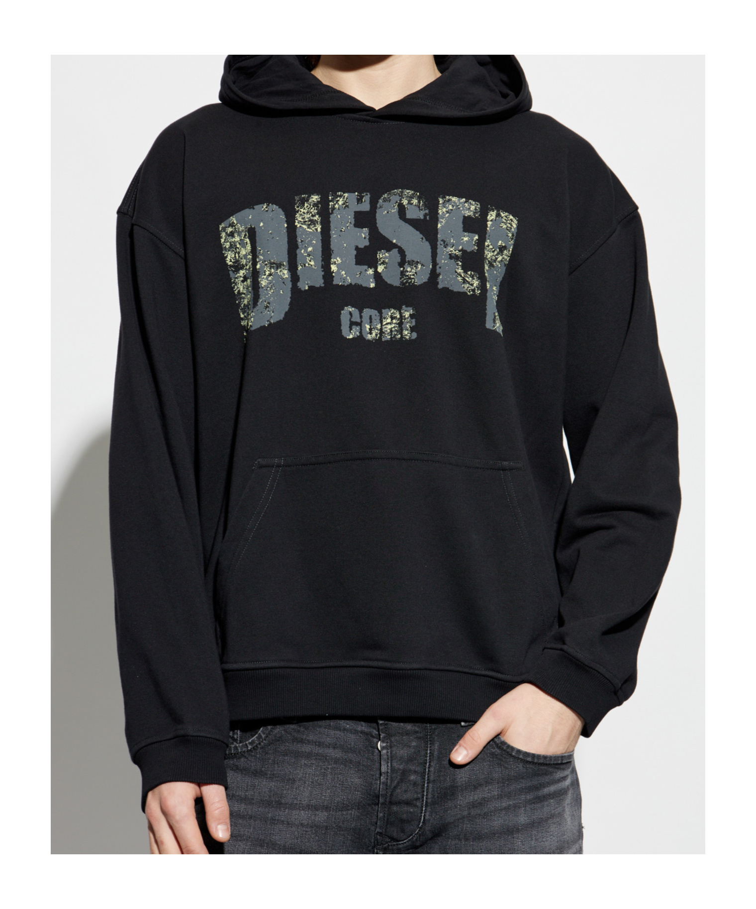 Diesel Hoodie With Destroyed-effect Logo Print In Black