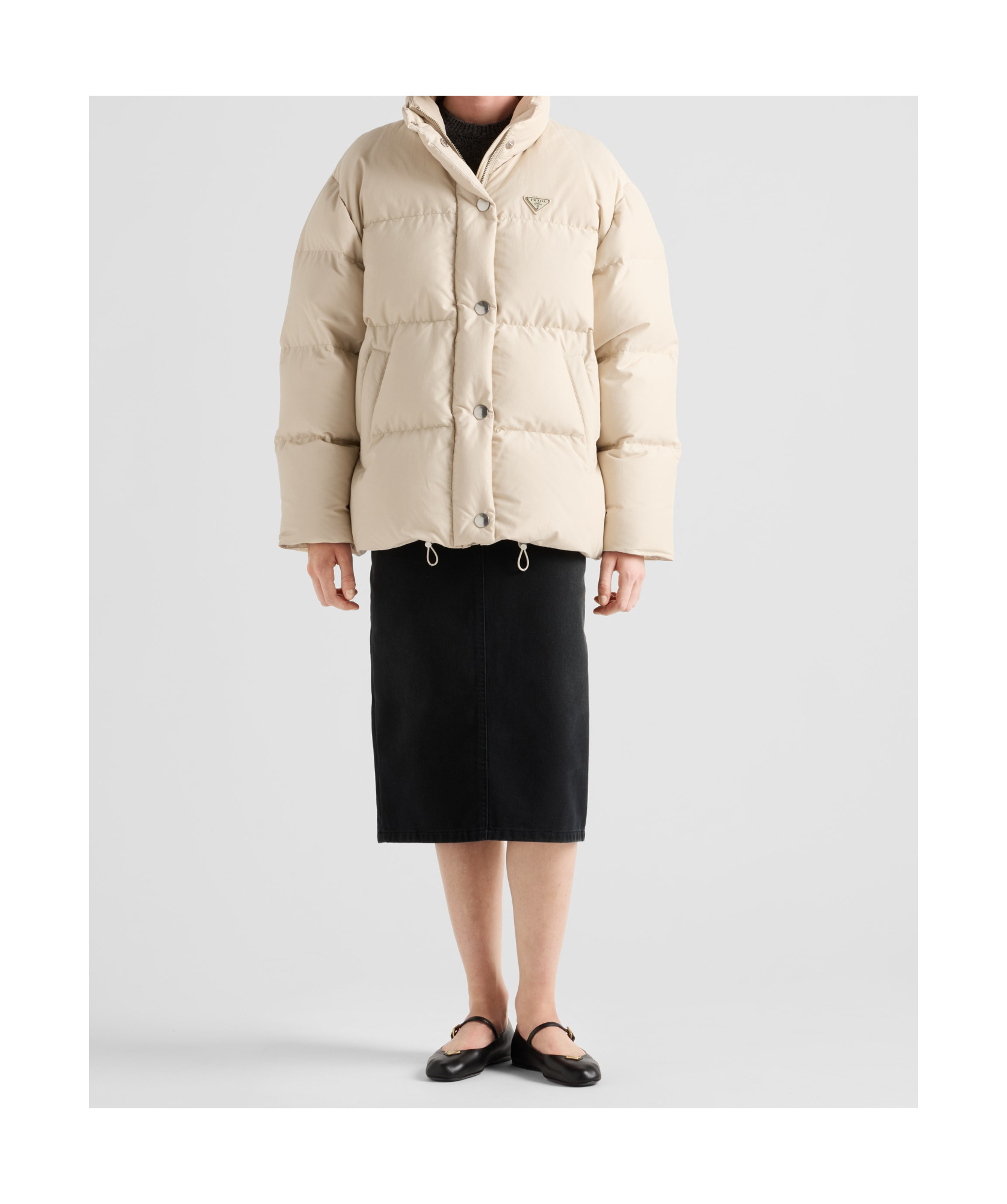 Prada Technical Fabric Down Jacket In Nude