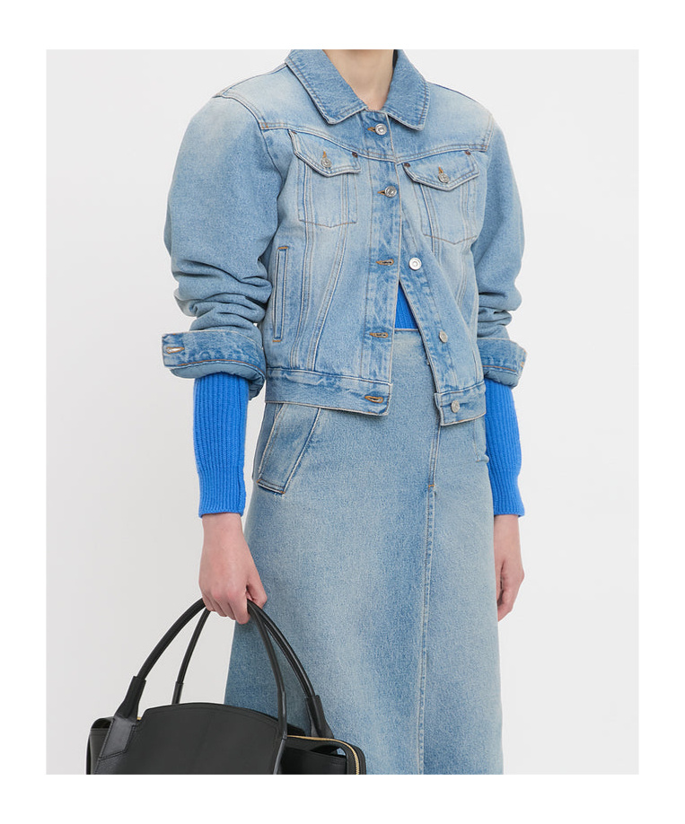 Victoria Beckham Long-sleeved Denim Coat In Blue